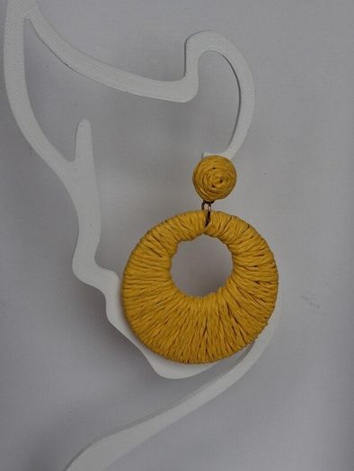 Golden Yellow Raffia Woven Stud Hollow Out Woven Hoop Earrings