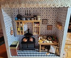 Handmade diorama/ roombox of Miniature Victorian style kitchen