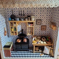 Handmade diorama/ roombox of Miniature Victorian style kitchen