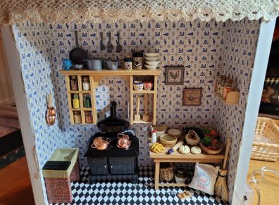 Handmade diorama/ roombox of Miniature Victorian style kitchen