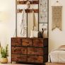 4-in-1 Entryway Unit, Coat Rack, Hallstand with 7 Fabric Drawers and 14 Hooks, 100 x 30 x 183 cm, Rustic Brown Image 2