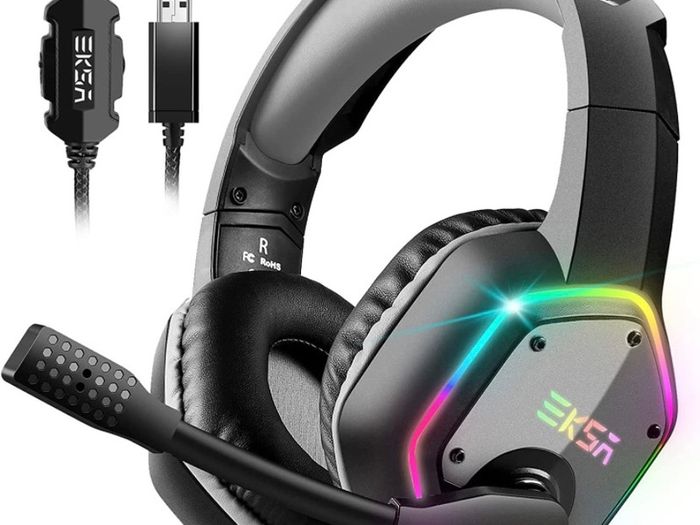 USB Gaming Headset for PC - Computer Headphones with Microphone/Mic Noise Cancelling, 7.1 Surround Sound Wired Headset & RGB Light - Gaming Headphones for PS4/PS5 Console Laptop MULTIPLE COLOURS AVAILABLE, SEE PHOTOS (FREE POSTAGE)