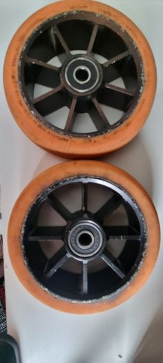 Pair of 110mm Stunt Scooter Wheels (Black/Orange) with Bearings