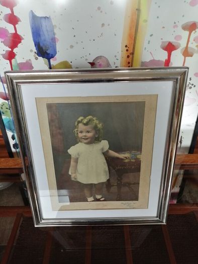 Large Vintage Framed Tinted Photo Portrait of a Young Girl