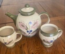 Judy Greene Connemara collection large coffee  or  tea pot and a pair of large matching mugs