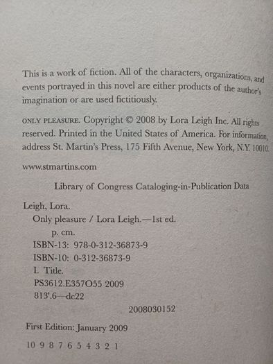 Only Pleasure by Lora Leigh (Erotic Adult Romance Fantasy American 1st Edition Paperback 2009)