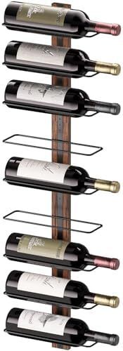 Wall Wine Rack for 9 Bottles, Metal Black & Wood Look - Hanging for Wall Mounting, Bottle Rack for Wine