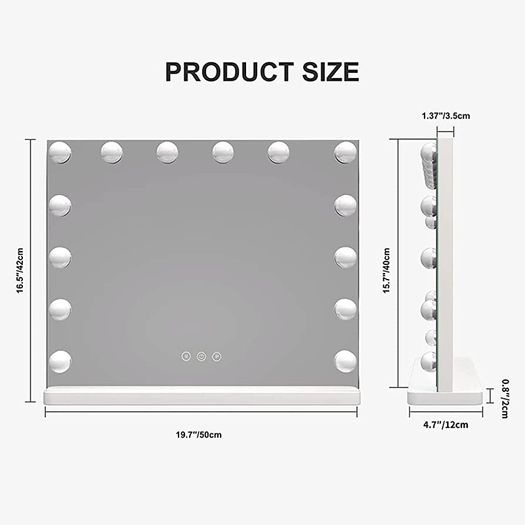 Hollywood Vanity Mirror with Lights 50x42cm Large Lighted Makeup Mirror with 14 Dimmable LED Bulbs Touchscreen Control Cosmetic Tabletop Mirror for Bedroom Dressing Room (FREE POSTAGE)