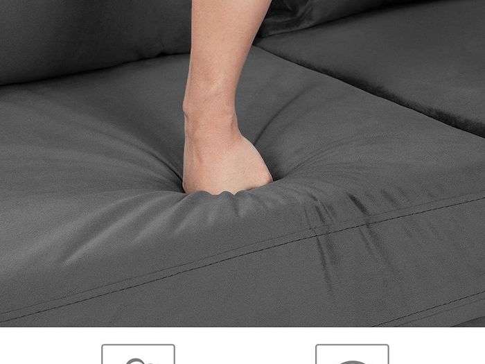 3-seater sofa, couch for living room, cover made of velvet, for apartments, small rooms, wooden frame, metal legs, simple structure, modern design, 183 x 78 x 88 cm, gray