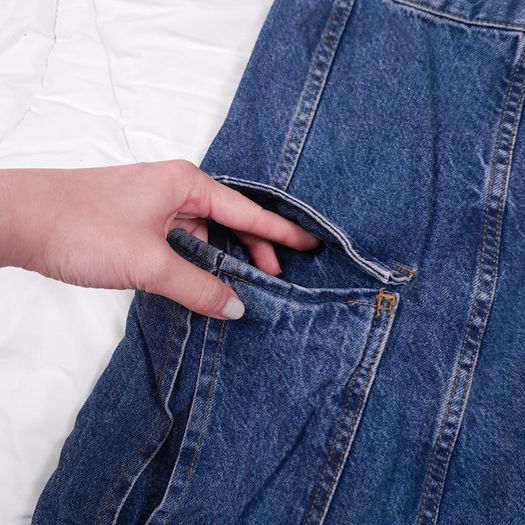 Zara Mid Blue Denim Utility Cargo Pocket Belted D-Ring Midi Skirt Size S