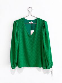 New Vanessa Scott Emerald Green V-Neck Blouse