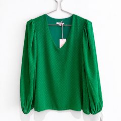 New Vanessa Scott Emerald Green V-Neck Blouse