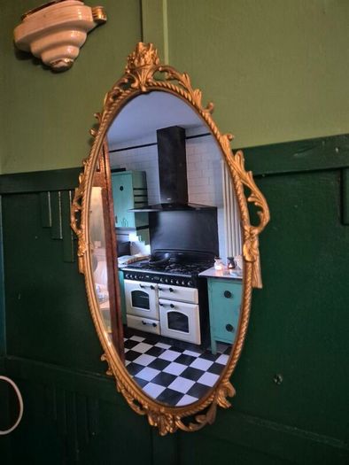 Mirror Vintage painted Gold metal framed oval Mirror