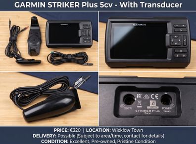 Used Garmin Striker Plus 5cv Fishfinder with GT20-TM Transducer