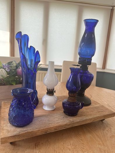 Vintage cobalt blue and Opaline glass