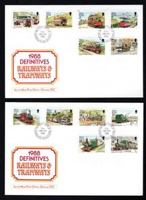 1988 Isle of Man Manx Railways and Tramways Low and Medium Values Definitive Stamps First Day Cover (FDC)