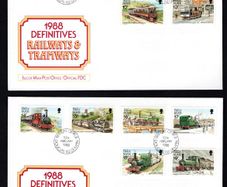 1988 Isle of Man Manx Railways and Tramways Low and Medium Values Definitive Stamps First Day Cover (FDC)
