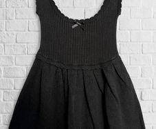 For Love & Lemons Black Ribbed Knit Babydoll Mini Dress Ruffle Strap Coquette Xxs