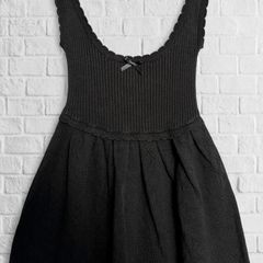 For Love & Lemons Black Ribbed Knit Babydoll Mini Dress Ruffle Strap Coquette Xxs