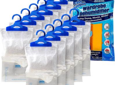Wardrobe Dehumidifier Disposable Hanging Bags Pack of 12 Room Moisture Absorber Condensation Remover for Damp, Mould in Home, Bathroom, Window, House, Kitchen, Bedroom Interior Traps