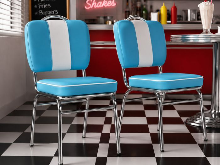 Set of 2 American Diner Dining Chairs Retro Blue Vintage Faux Leather Kitchen Chairs Chrome Frame