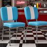 Set of 2 American Diner Dining Chairs Retro Blue Vintage Faux Leather Kitchen Chairs Chrome Frame Image 3