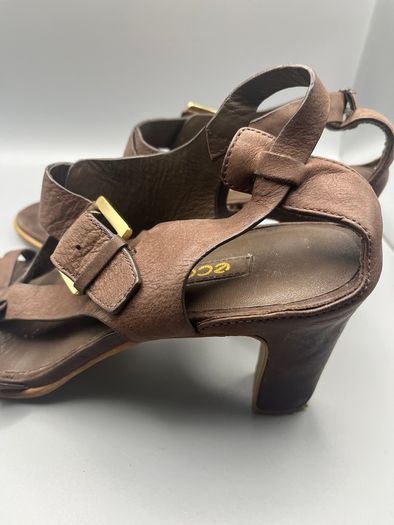 ECCO Ladies Brown Leather High Heel Sandals Size 9 EU40