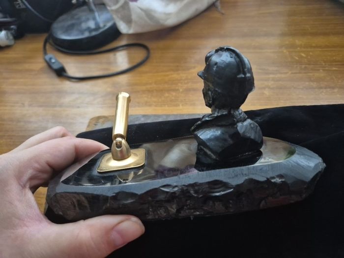 Unique find: Vintage Anthracite Coal/coal miner Brass Writing Pen Stand Desk