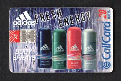 1998 Ireland 20 unit Adidas body sprays for both men and women (Schlumberger SC7) Call Card Used