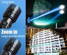 Super Bright LED Retractable Strong Light Flashlight, Outdoor Mountaineering Super Bright with Shoulder Strap Flashlight, with Digital Power Display,