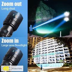 Super Bright LED Retractable Strong Light Flashlight, Outdoor Mountaineering Super Bright with Shoulder Strap Flashlight, with Digital Power Display,