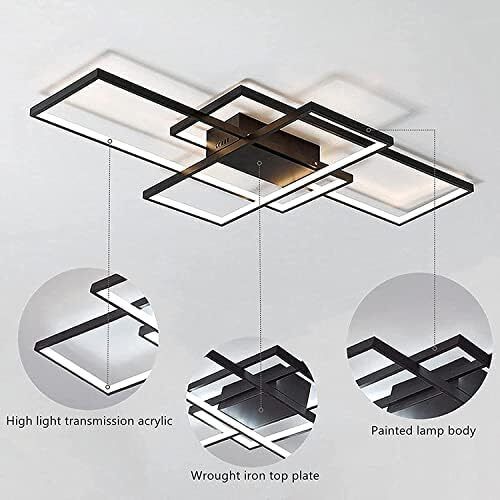 LED Ceiling Light, 45W Modern Dimmable Ceiling Lighting, Square Ceiling Lamp with Remote Control for Living Room Dining Room Bedroom, 2700-6500K Close to Ceiling Light Fixture (Black, 80CM)