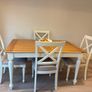 Extendible Wooden dining table & 4 fabric cushioned chairs Image 4