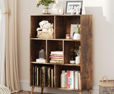 7 Cube Bookshelf, 3 Tier Modern Bookcase with Legs, 31 inch Wooden Book Shelf