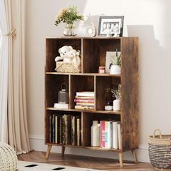 7 Cube Bookshelf, 3 Tier Modern Bookcase with Legs, 31 inch Wooden Book Shelf