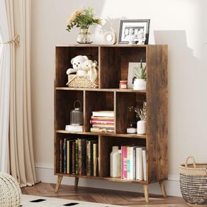 7 Cube Bookshelf, 3 Tier Modern Bookcase with Legs, 31 inch Wooden Book Shelf