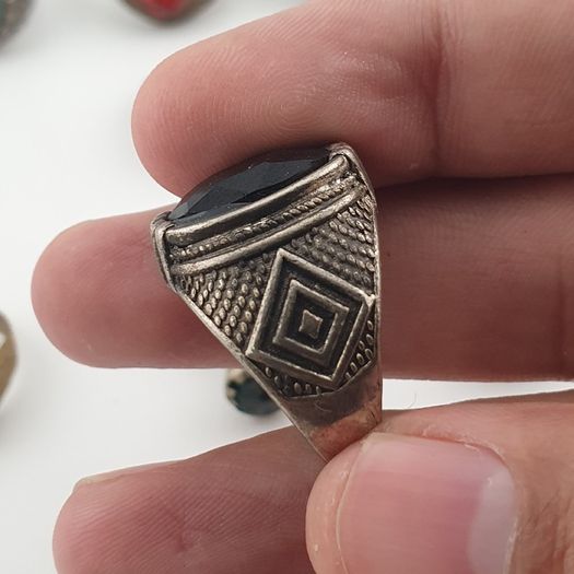 Antique Ring Lot of 15 Rustic Brass & Glass Jewellery