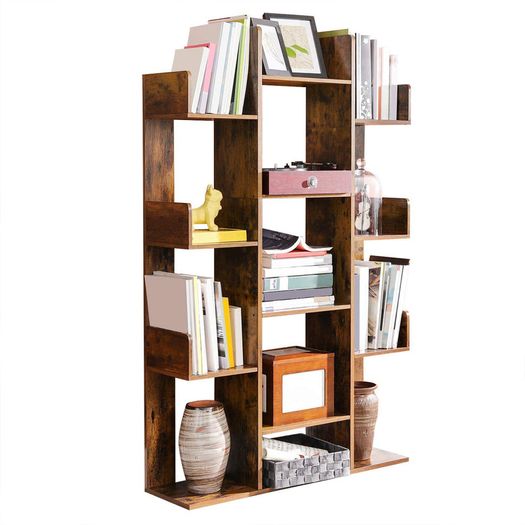 _Tree-Shaped Bookcase with 13 Compartments, vintage brown