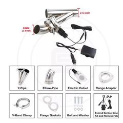 2.5" 63mm Stainless Steel Exhaust Cutout Electric Exhaust Muffler Valve Y Pipe With 2 Wireless Remote Control Universal