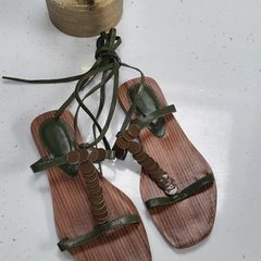 Italian leather khaki green gladiator sandals Sz 40 (Fit 7UK)