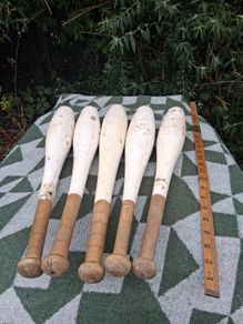 5 X Victorian Wooden Original Paint Indian Exercise Clubs(17 inches,2.5kgs)