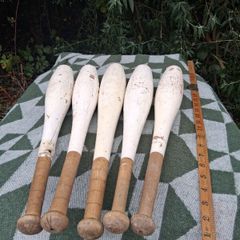 5 X Victorian Wooden Original Paint Indian Exercise Clubs(17 inches,2.5kgs)