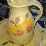 Beautiful Old Glazed Stoneware Ceramic Jug and Bowl featuring a hand painted fruit, Postage Available Image 2