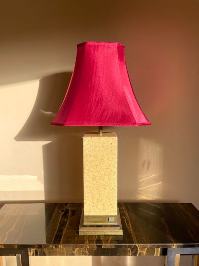 Mid Century French Table Lamp, Vintage Jean Claude Mahey, Lacquer Brass Chrome, 70s