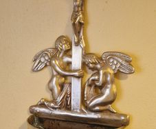 Antique  Brass Angel Holy Water Font Religious Wall Art