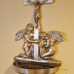 Antique  Brass Angel Holy Water Font Religious Wall Art