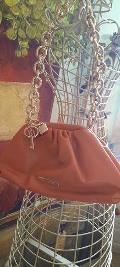 River Island Burnt Orange Chunky Chain Ruched Bag, AV