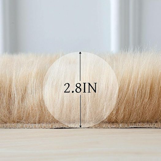 Faux Fur Sheepskin Rug, Beige, 2x6 ft | Super Soft Fluffy, High-Density Cushion, Bedroom Floor Sofa Living Room Runner, Plush Carpet, Sofa Cover Bedside