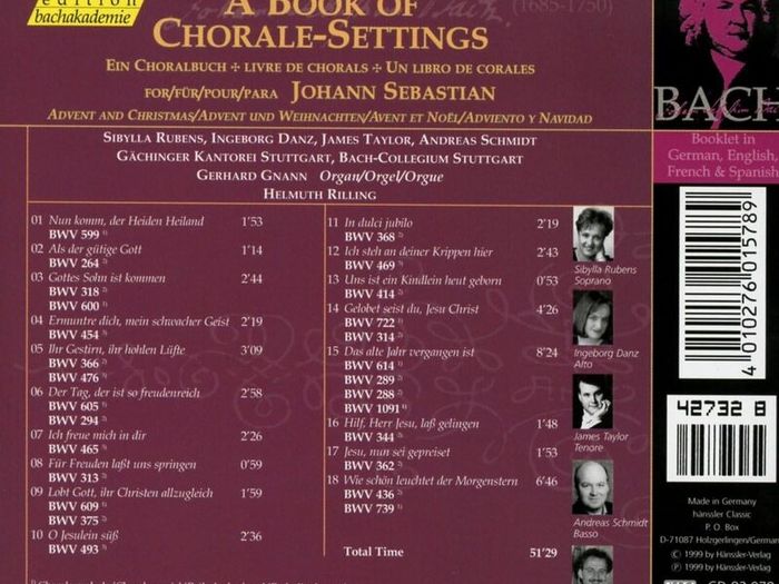 Free Postage! Bach: A Book of Chorale Settings. CD.