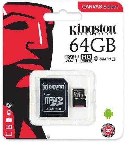 micro sd card Kingston 64GB Canvas Select Class 10 UHS-I microSDXC